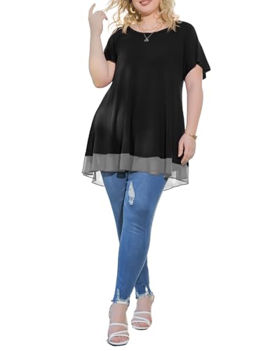 LARACE Plus Size Tunic Tops for Womens Summer Clothes Dressy Round Neck Short Sleeve Shirts Flowy Chiffon Blouses 6