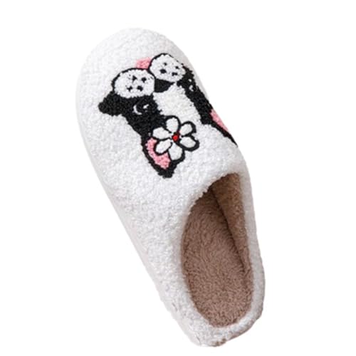 Dog Slippers Winter Fluffy Plush Slippers Animals Cute Cartoon French Bulldog Pattern Cuddly Warm House Shoes Indoor Outdoor Girls Women Men(36/37 EU, White)