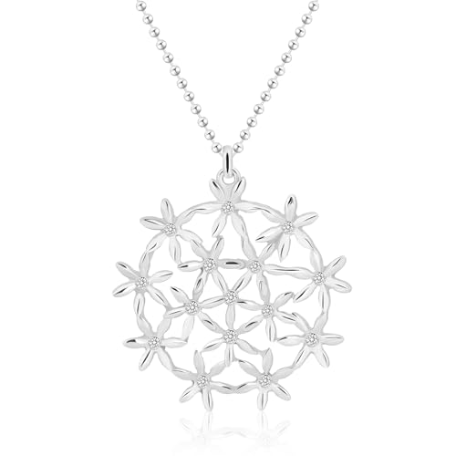MUNORIAY Flower of Life Necklace: Sacred Geometry Buddhist Chakra Mandala with Diamond Pendant Necklaces Yoga Spiritual Amulet Jewelry Meditation Gift for Women Men (silver-1)