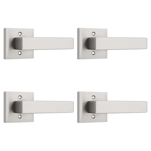 KNOBWELL 4 Pack Brushed Nickel Dummy Door Handles Modern Square Fake Door Lever for Closet/Hallway/Pantry Interior Door Knob Single Side Door Handle