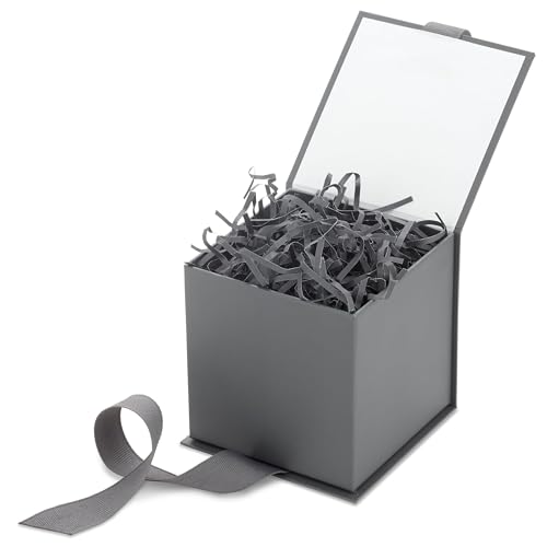 Hallmark Small Gift Box with Bow and Shredded Paper Fill (Gray 4 inch Gift Box) for Weddings, Graduations, Birthdays, Father's Day, Groomsmen Gifts, All Occasion