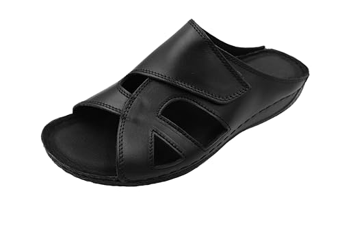 Kristian Shoes 400 Hausschuhe Damen - Sandalen Damen Mit Klettverschluss - Handgefertigte Leder Pantoletten Für Den Sommer - Leichte Sommerschuhe Hergestellt In Der EU Schwarz 40
