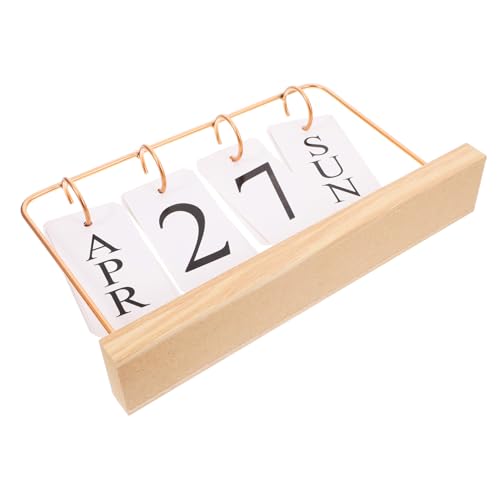 HOLIDYOYO 卓上カレンダー 木製ベースと鉄フレーム おしゃれな翻牌日めくり 永久カレンダー 再利用可能で日付簡単切替 家やオフィスのデスク