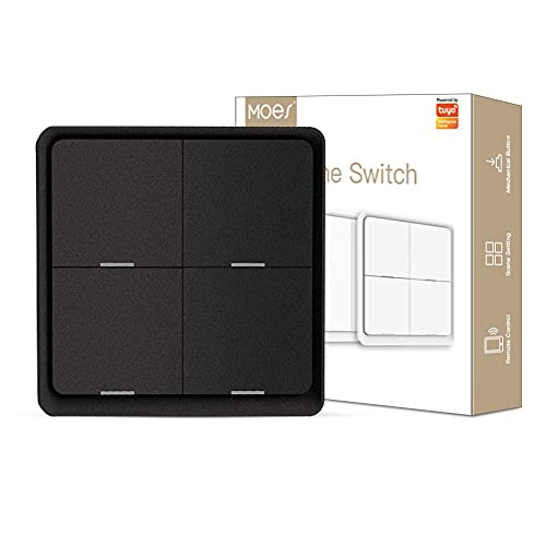 MOES MOES 4 Gang ZigBee Sans Fil 12 Scène Commutateur Bouton Poussoir Mécanique Alimenté par Batterie Smart Home Automation Scenario Switch pour Tuya Smart Devices, Tuya ZigBee Hub requis