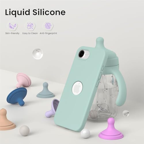 Image of Elzzi Microfiber Logo Cut Cover Compatible for iPhone 16e /17e Case Liquid Silicone Cases Full Body 4 Layer Protective Covers Shockproof Back Cover with High Raised Camera Lips (6.1 inch, Mint Green)