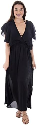 Mesmer Women's Ruffled Sheeves V-Neck Chiffon Beach Maxi Dress Plus Size Evening Dress