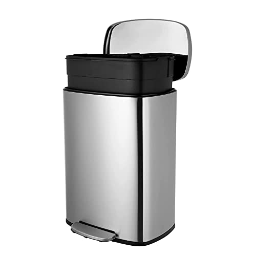 13.2 Gallon(50L) Trash Can, Fingerprint Proof Stainless Steel Kitchen Garbage Can With Removable Inner Bucket And Hinged Lids, Pedal Rubbish Bin For Home Office #TOP1