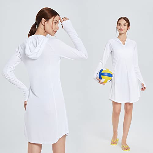 Baleaf Women's Upf 50 Long Sleeve Beach Cover Up Dress Sun Protection Quick Dry Zip Summer Dresses Pockets Thumbholes White S #TOP4