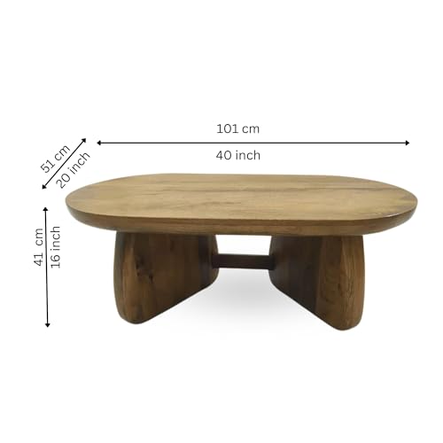 Image of Gharaana Toro Modern Wooden Centre Table for Living Room (40x20x16 inch) Solid Mango Wood | Honey Gold Finish | Oval Solid Wood Luxury Contemporary Coffee Table