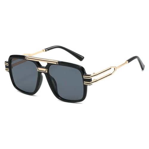 Lunettes de soleil rétro punk grande monture homme femme verres noirs UV400 33033-C1