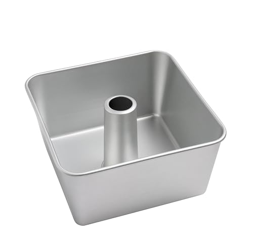 TiParthenos One-Piece Square Tube Cake Pan 18 Cup Anodized Aluminum 9 x 9 x 4.5 in Seamless Design Easy Release Even Heat for Angel Food Chiffon Sponge Mile High & Pound Cakes