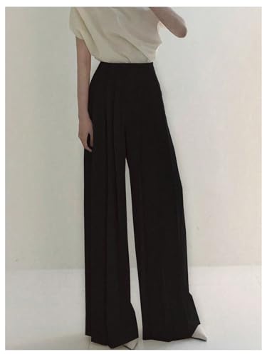OYOANGLE Pleated Pants for Women Loose Fit Work Dressy Casual Wide Leg Palazzo Trousers2