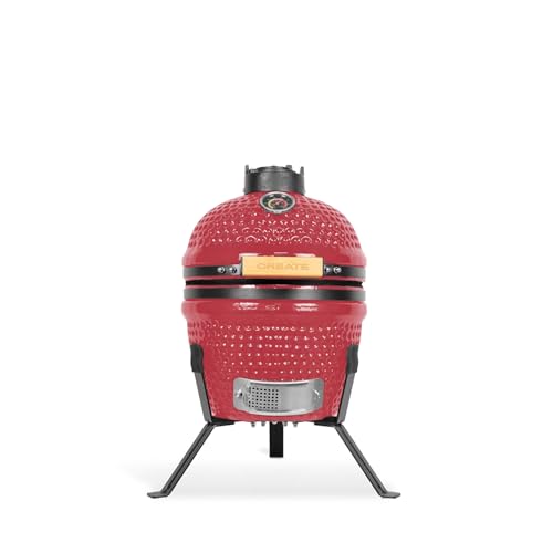 CREATE/BBQ KAMADO/Barbacoa ahumadora de cerámica rojo 13 pulgadas/Puede asar, ahumar y cocinar, con regulador de temperatura y dos fuentes de ventilación.