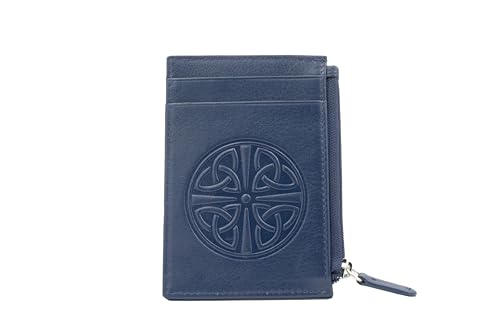 Briomhar Celtic Minimalist Small Leather Wallet with RFID - Skinny Slim Flat Credit Card Holder for Women (Navy)