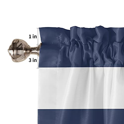 Kitchen Tier Curtains 2 Panels Simple Navy Blue And White Stripes Rod Pocket Cafe Curtain Light Filtering Valance Tiers For Small Windows Nautical Theme Bathroom Short Window Treatment #TOP4