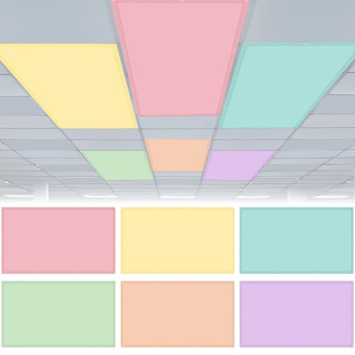 Image of VIHOSE 6 Pcs Fluorescent Light Covers for Ceiling Lights Classroom Magnetic Light Covers Classroom Filters Office School Drop Ceiling, 4 x 2 ft(Pastel)