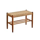 Banco de Entrada, Zapatero Industrial de ratán de Dos Niveles para Pasillo, Dormitorio, Sala de Estar, Banco de Zapatos de Madera Maciza con cabecera de Cama, Banco de Almacenamiento para do