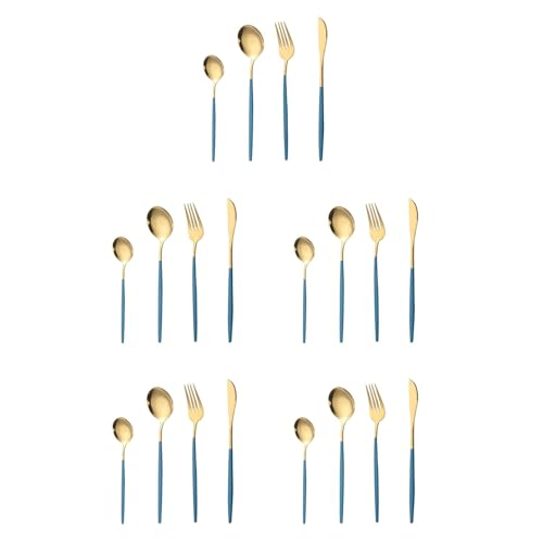 Image of aDai Premium Gold SUS304 Stainless Steel Cutlery Set - 10 Spoons, 5 Fork, 5 Steak Knife - Mirror Finish Dinnerware Flatware (Blue - Set of 20)