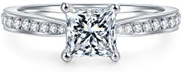 HAFEEZ CENTER Moissanite Rings 4-Prong Set 1ct Princess Shape Solitaire D Color VVS Moissanite Engagement Ring for Women (7.5, moissanite)