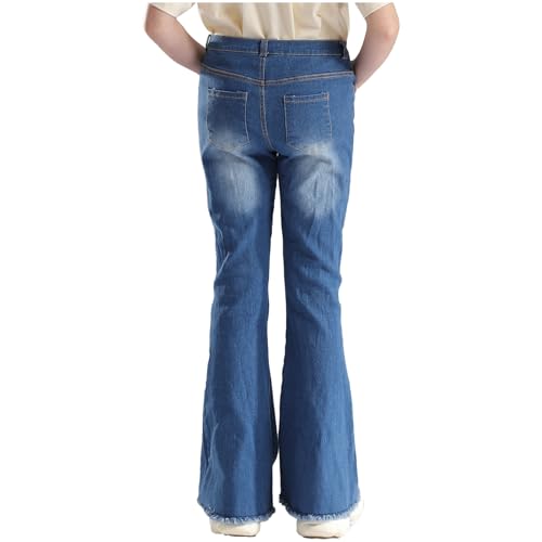 iiniim Teens Girls High Waisted Flared Denim Pants Slim Fit Ripped Holes Jeans Washed Bell Bottom Casual Wear4