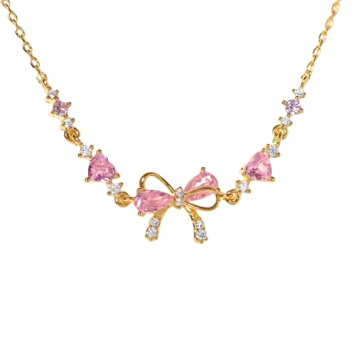 Exquisite Bow Zircon Bracelet/Necklace - Friendship Is Like A Bow Tied Around Each Other,Adjustable Love Knot Pink Zirconia Friendship Bracelet/Necklace