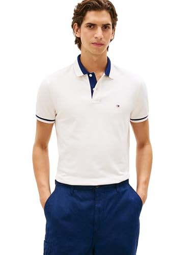 Image of Tommy Hilfiger Men's Short Sleeve Casual Polo Shirts in Regular Fit with Stretch and Contrast Collar Designs