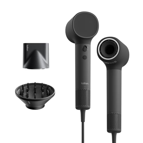 Laifen Neo Asciugacapelli ad Alta Velocità Con Motore Brushless da 110.000 Giri/Min, 200 Milioni di Ioni Negativi, Controllo Intelligente della Temperatura, 2 Ugelli Magnetici(Nero)