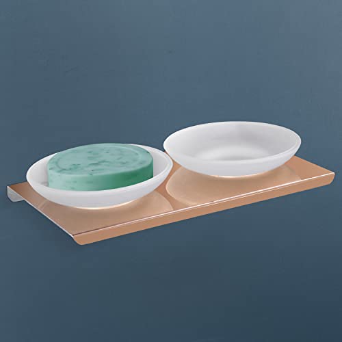 Image of Primax Stainless Steel Double Soap Dish /Holder /Stand /Tray for Bathroom and Kitchen Bathroom Accessories - Wall Mount (Rose Gold-Chrome)