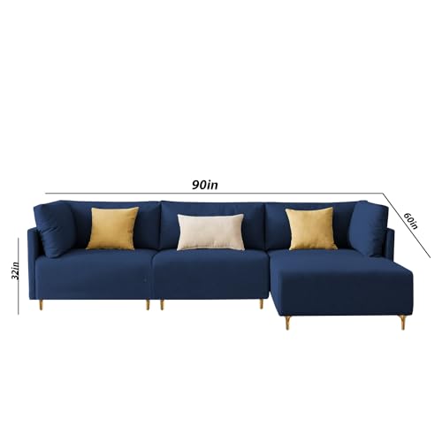 Image of Carina RHS 4 Seater L Shape Sofa Set for Living Room (Blue Fabric) Premium Fabric Sofa