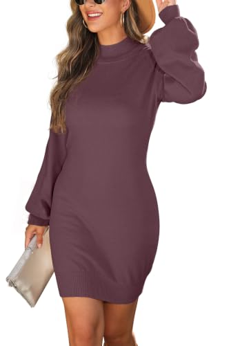 Image of GRECERELLE 2026 Womens Fall Winter Mock Neck Mini Pullover Sweater Dress | Long Sleeve Ribbed Knit Bodycon Fit for Parties Date Holidays Daily(XS-2XL)