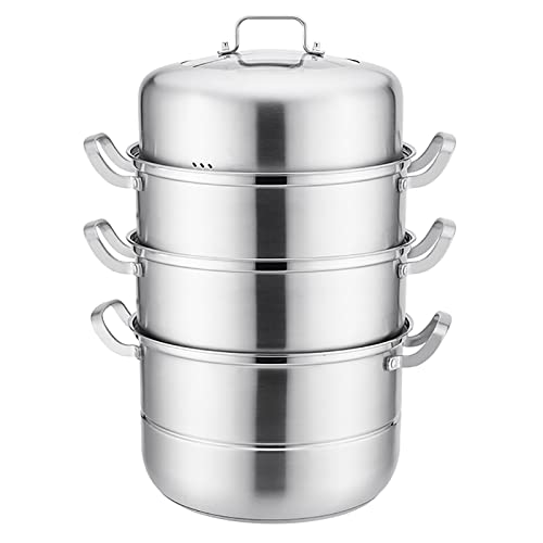 蒸し器ポット/スープポット/厚みのある食品グレード304ステンレス鋼、厚みのある3層複合ポット底、蒸しシーフード、チキンスープ,30CM