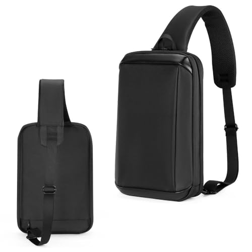 Mochila Transversal Slim Black Unissex com Porta Tablet, Alça Reversível e Design Antifurto – Poliéster Resistente para Uso Diário e Viagens