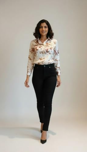 Image of Amazon Brand - INKAST Women Abstract Floral Printed Spread Collar Long Sleeves Casual Cami Shirt