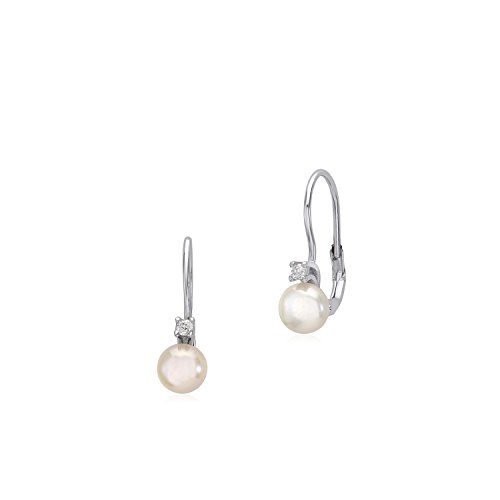 Unicornj Pendientes Leverback de botón de perla cultivada de plata esterlina 925 con circonita cúbica 6Mm Italia Cover