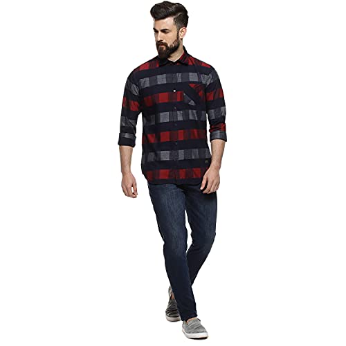 Image of CAHOOT Cotton Men Checkered Multicolour Button Up Collared Shirt for Casual Wear Crafted with Regular Sleeve Comfort Fit High Performance Everyday Large