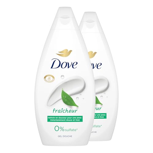 DOVE - Gel Douche - Essentiel Fraîcheur - Nettoie en douceur et adoucit la peau - Testé dermatologiquement - 0% Sulfate (lot promo de 2x 450ml)