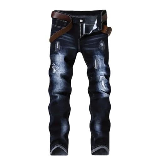 Men's Jeans Pant Break Hole Baggy Pants Clothing Embroidery Slim and Thin Elasticity Straight Trousers