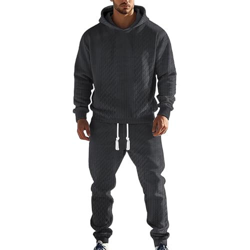 amropi Uomo Tute da Jacquard Pullover Felpa con Cappuccio e Jogging Pantaloni Sportiva Set Grigio, XL