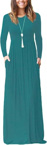 Image of EUOVMY Women's Long Sleeve Loose Maxi Dresses Casual Long Dresses with Pockets