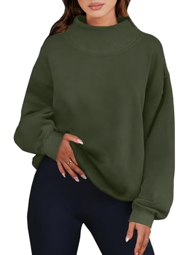 Image of ANRABESS Womens Oversized Sweatshirts Mock Neck Pullover | Cozy Fleece Long Sleeve Tops, Casual Daily Wear, Going Out & Preppy, Loose Fit, 2026 Fall Winter Trendy Outfits