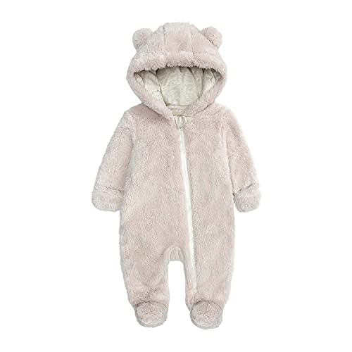 Image of Baby Furry Jumpsuit Infant Bear Onesie Zipper Long Sleeve One-Piece Romper Hoodie Baby Outwear Snowsuit