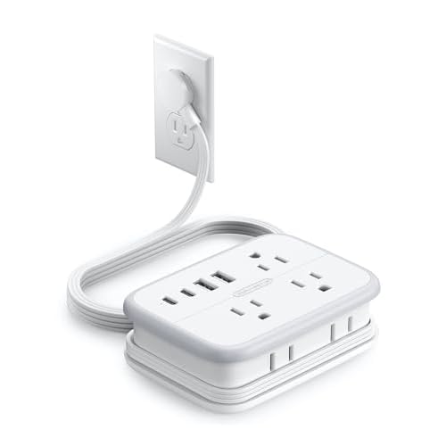 NTONPOWER Travel Power Strip, 6 Outlets 4 USB Ports(2 USB C), 4ft Extension Cord Wrapped Around Small Power Strip, Compact for Travel, Hotel, Cruise Approved, White