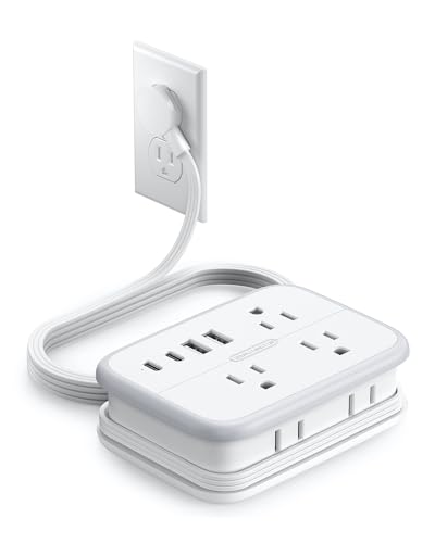 NTONPOWER 10 in 1 Travel Power Strip 6 Outlets 4 USB Ports(2 USB C) 4ft Extension Cord Wrapped Around Small Power Strip Compact for Travel Hotel Cruise Approved White