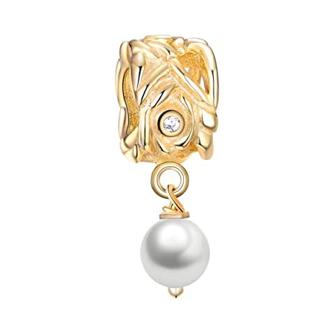 Andante-Stones - Cuenta de oro con perla blanca para pulseras modulares European Beads Cover