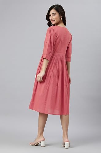 Image of Janasya Women's Cotton Solid Flared Dress