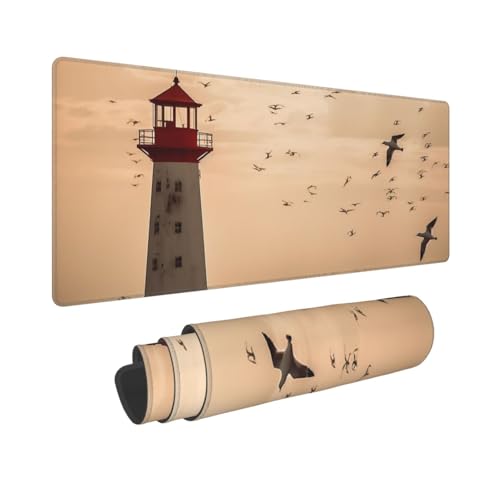 Tapis de souris de jeu bords cousus 30,5 x 80 cm avec base en caoutchouc motif phare et mouette