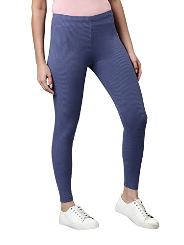 Image of GO COLORS Drop Needle Ribbed Active Leggings for Women | Lightweight, Spandex Waistband, Mid Rise