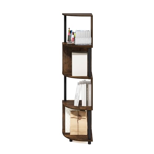 Image of Furinno ECON Corner Shelf, 4-Tier Corner Book Shelf, Zigzag Storage Shelves, Display Rack, Bookshelf, for Organization and Storage, Living Room, Home Office, Amber Pine