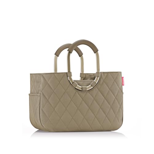 reisenthel loopshopper M Frame Rhombus Olive – Stabile Tasche mit praktischen Fächern aus recycelten PET-Flaschen – Eleganz beim Einkaufen, viel Funktion inklusive!