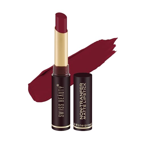 Image of Swiss Beauty Non-Tranfer Matte Lipstick, Smooth & Waterproof, Siren In Scarlet, 2g